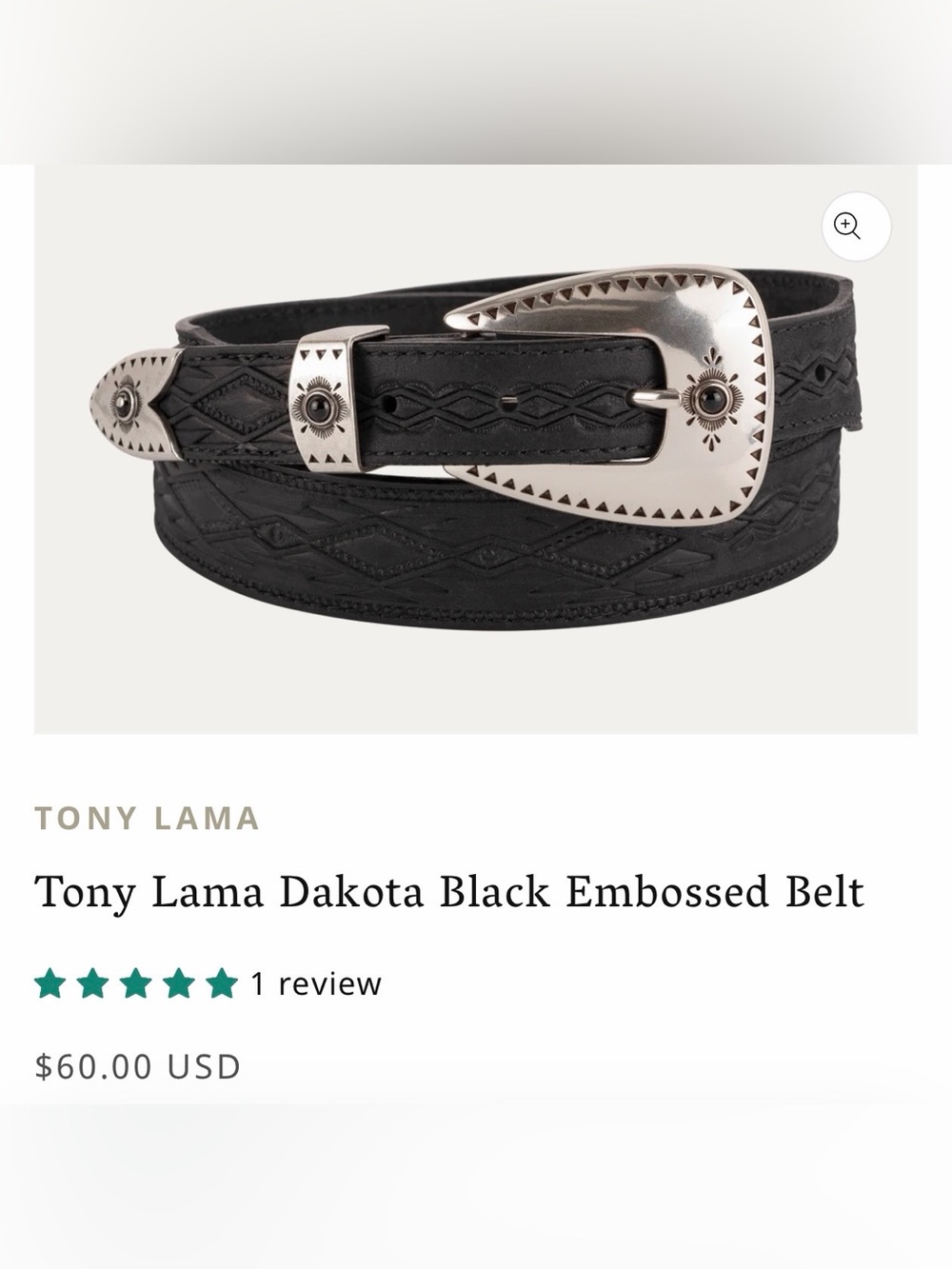 Tony Lama Dakota Black Leather Western Cowgirl Silver size 36 Belt Southwestern